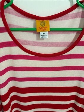 Ruby Rd. Red and Pink Horizontal Stripe Knit Top
